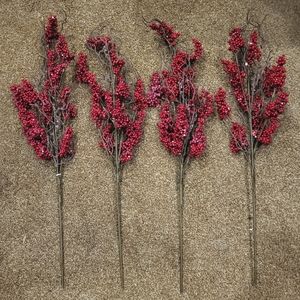 4x Christmas Tree Stems Holly Berry Branches